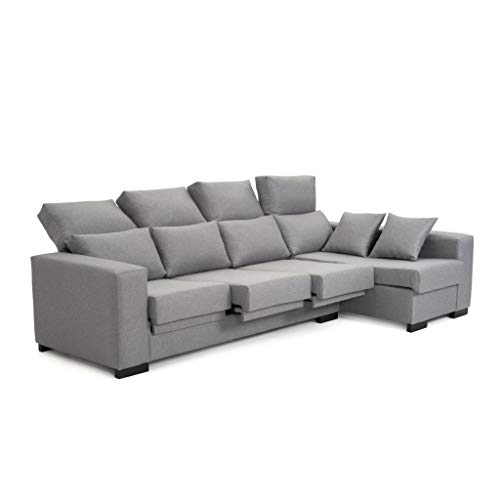 Sofá Chaise Longue 4 Plazas Gris Perla LYTIR Derecha Tanuk 273x145 con Respaldo Reclinable Asientos Extensibles Sistema de Limpieza ACUALINE Desenfundable (Envío y Subida a Domicilio Incluidos)