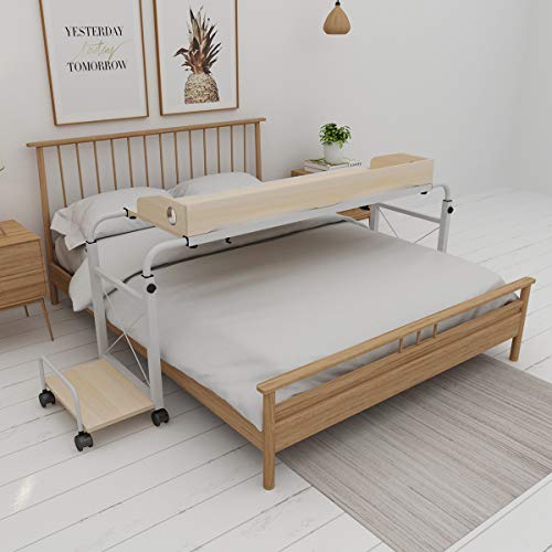 sogesfurniture Mesa de Ordenador Portatil con Ruedas, Altura Ajustable, 120 cm Mesa Escritorio de la Computadora con Bandeja de Teclado para Sofá Cama, Arce Blanco