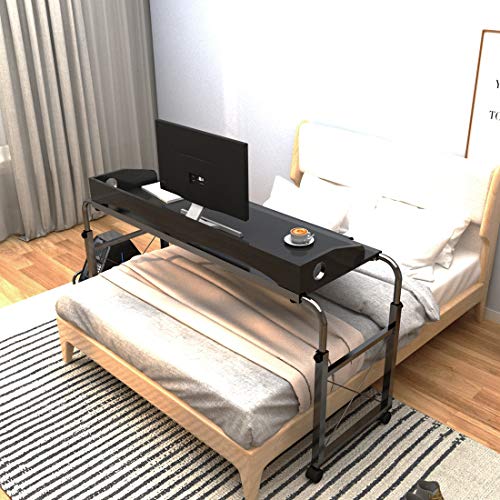 SogesHome Escritorio móvil para Cama, Altura Ajustable, Ancho de Oficina, Escritorio, computadora portátil, Mesa de Trabajo, Mesa de enfermería para Hospital en casa, Hospital SH-203-2-120BK