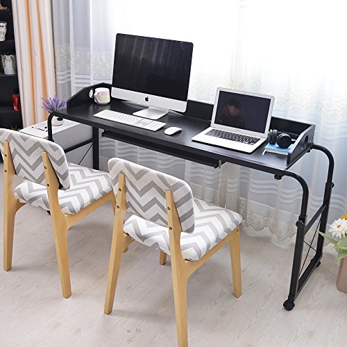 SogesHome Escritorio móvil para Cama, Altura Ajustable, Ancho de Oficina, Escritorio, computadora portátil, Mesa de Trabajo, Mesa de enfermería para Hospital en casa, Hospital SH-203-2-120BK