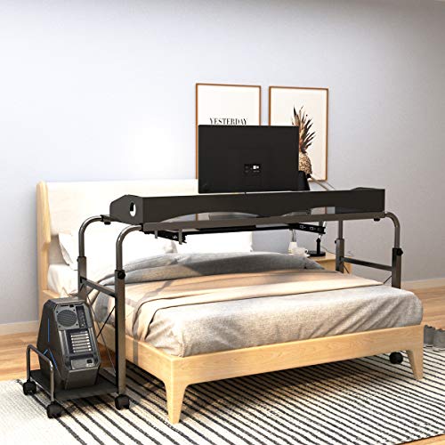 SogesHome Escritorio móvil para Cama, Altura Ajustable, Ancho de Oficina, Escritorio, computadora portátil, Mesa de Trabajo, Mesa de enfermería para Hospital en casa, Hospital SH-203-2-120BK