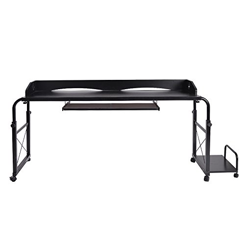 SogesHome Escritorio móvil para Cama, Altura Ajustable, Ancho de Oficina, Escritorio, computadora portátil, Mesa de Trabajo, Mesa de enfermería para Hospital en casa, Hospital SH-203-2-120BK