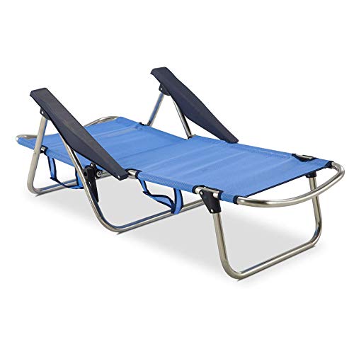 Solenny 50001072720101-Silla de Playa Cama Plegable 4 Posiciones Azul Respaldo Bajo con Asas, 81x62x14 cm, 50001072720101