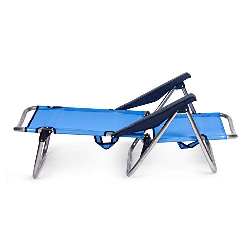 Solenny 50001072720101-Silla de Playa Cama Plegable 4 Posiciones Azul Respaldo Bajo con Asas, 81x62x14 cm, 50001072720101