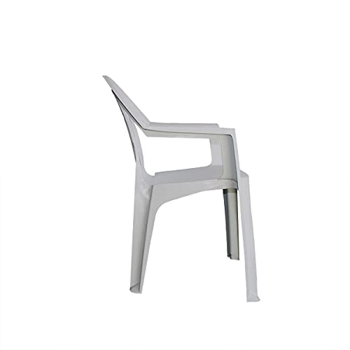 Solycarpa Pack 4 Silla de Plástico Apilable Blanca con Reposabrazos para Jardín, Terraza y Playa. Silla Ergonómica de PVC, Cómoda, Resistente, Fácil de Transportar y Apilar para Catering.