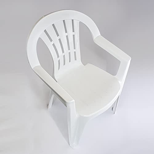 Solycarpa Pack 4 Silla de Plástico Apilable Blanca con Reposabrazos para Jardín, Terraza y Playa. Silla Ergonómica de PVC, Cómoda, Resistente, Fácil de Transportar y Apilar para Catering.