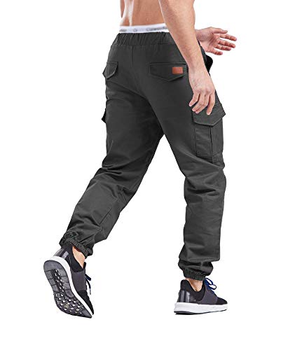 SOMTHRON Hombre Cinturón de Cintura elástico Pantalones de chándal de algodón Largo Jogging Pantalones de Carga Deportiva de Talla Grande Pantalones Cortos con Bolsillos Pantalones (DG-L)