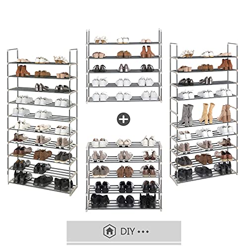 SONGMICS DIY Zapatero de 10 Niveles Estantería con Capacidad máx. de 50 Pares de Zapatos Color Gris LSA10G