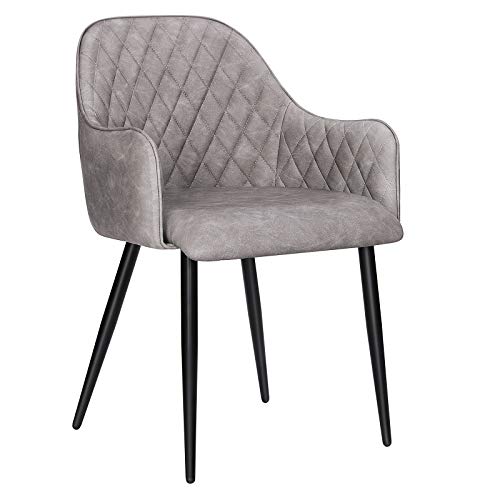 SONGMICS Juego de 2 Silla de Comedor, Silla con Reposabrazos, Sillón Tapizado de PU con Efecto Vintage, Capacidad de Carga de 110 kg, para Comedor, Dormitorio, Gris LDC085G02