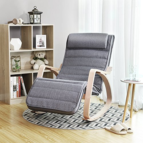 SONGMICS Mecedora Sillón de Relax Reposapiernas Ajustable Capacidad de Carga de 150 kg Gris LYY11G