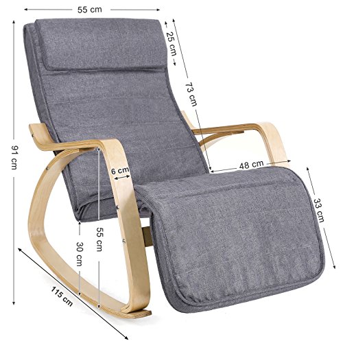 SONGMICS Mecedora Sillón de Relax Reposapiernas Ajustable Capacidad de Carga de 150 kg Gris LYY11G