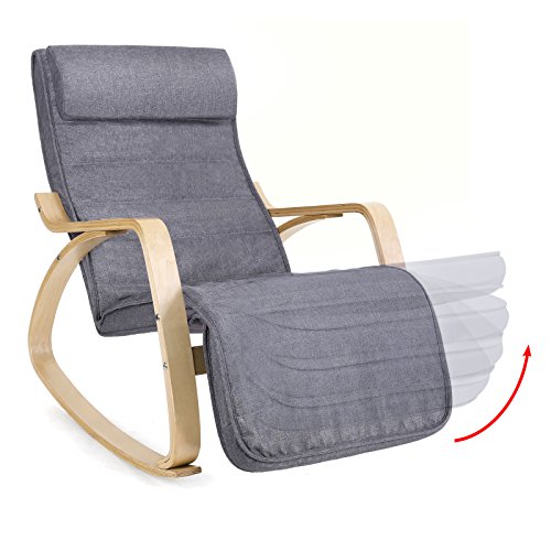 SONGMICS Mecedora Sillón de Relax Reposapiernas Ajustable Capacidad de Carga de 150 kg Gris LYY11G