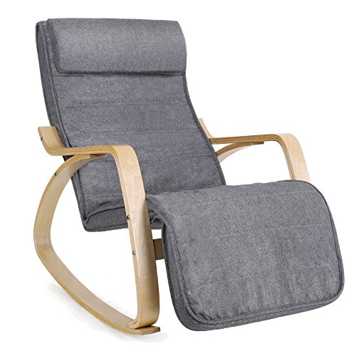 SONGMICS Mecedora Sillón de Relax Reposapiernas Ajustable Capacidad de Carga de 150 kg Gris LYY11G