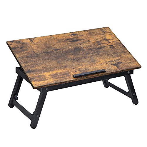 SONGMICS Mesa de Ordenador, Soporte de Portátil, Elevador de Mesa con Patas Plegables, Mesita de Desayuno en Cama o Sofá con Tabla Vertible, Multi-Uso, Diseño Clásico, Color de Madera LLD104BY