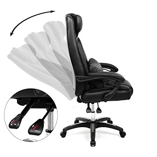 SONGMICS OBG76BUKV1 - Silla de Oficina ejecutiva y salón con Ruedas de Gravedad y reposacabezas Plegable (ergonómica), Color Negro