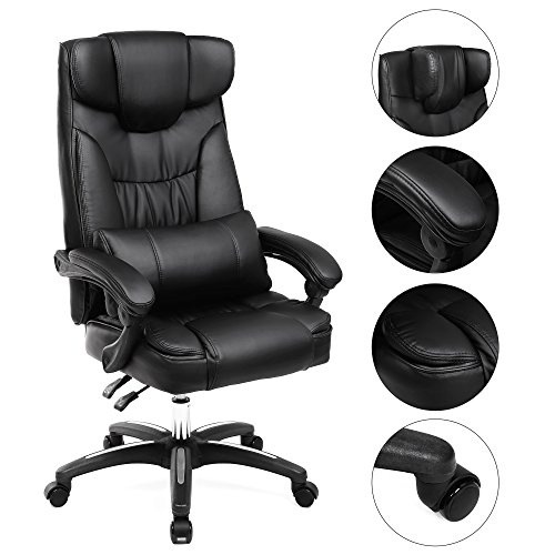 SONGMICS OBG76BUKV1 - Silla de Oficina ejecutiva y salón con Ruedas de Gravedad y reposacabezas Plegable (ergonómica), Color Negro