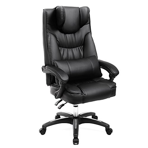 SONGMICS OBG76BUKV1 - Silla de Oficina ejecutiva y salón con Ruedas de Gravedad y reposacabezas Plegable (ergonómica), Color Negro