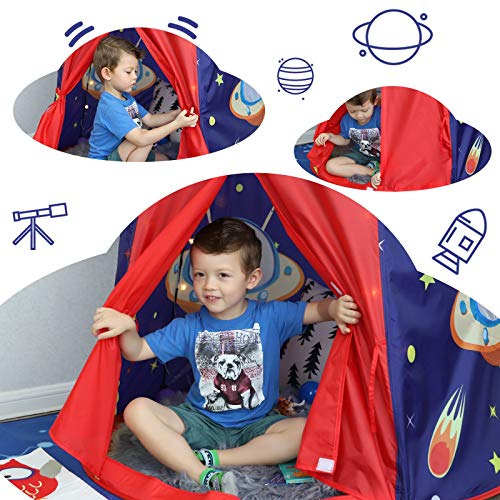 SONGMICS Tienda de Campaña Infantil, Carpa Infantil Plegable, Casa de Juegos para Interiores y Exteriores, Pop-up Portátil, Tienda con Bolsa de Transporte, Regalo para Niños, Azul , Navidad, LPT01BU