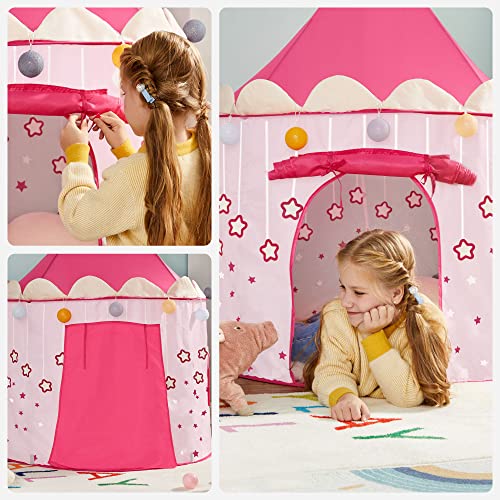 SONGMICS Tienda de campaña Infantil, Carpa Plegable para niños, Casa de Juegos para Interiores y Exteriores, Pop-up portátil Tienda con Bolsa de Transporte, con Estrellas, Rosado, , Navidad, LPT01PK