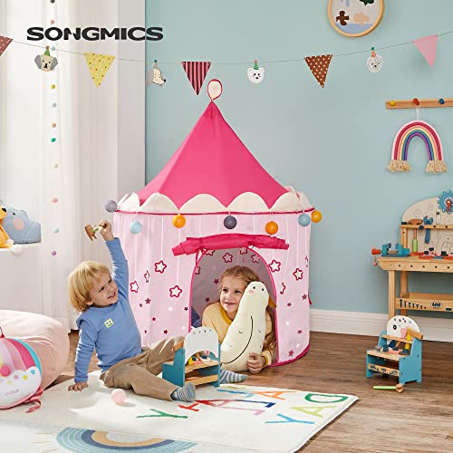 SONGMICS Tienda de campaña Infantil, Carpa Plegable para niños, Casa de Juegos para Interiores y Exteriores, Pop-up portátil Tienda con Bolsa de Transporte, con Estrellas, Rosado, , Navidad, LPT01PK