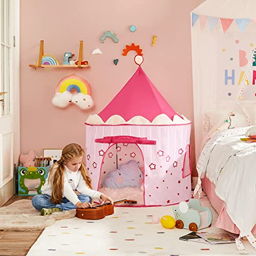 SONGMICS Tienda de campaña Infantil, Carpa Plegable para niños, Casa de Juegos para Interiores y Exteriores, Pop-up portátil Tienda con Bolsa de Transporte, con Estrellas, Rosado, , Navidad, LPT01PK