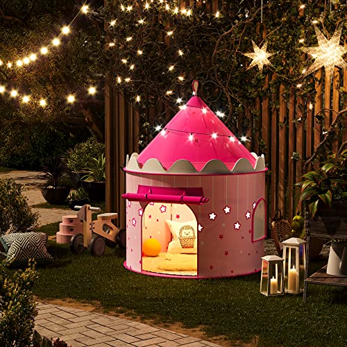 SONGMICS Tienda de campaña Infantil, Carpa Plegable para niños, Casa de Juegos para Interiores y Exteriores, Pop-up portátil Tienda con Bolsa de Transporte, con Estrellas, Rosado, , Navidad, LPT01PK