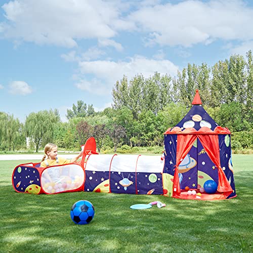 SONGMICS Tienda de Niños Pop-up 3 en 1, Carpa de Niños, Tienda de Infantil con Ventana de Malla y Cesta, Tema Aeroespacial, Uso interior o exterior, Idea de Regalo, y Cumpleaños, Azul y Rojo LPT703Q01