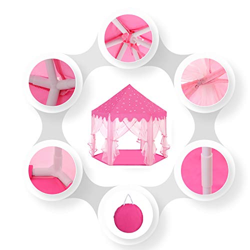 SONGMICS Tienda de Princesa, Carpa para Niños con Tul de Hadas, Castillo con Bolsa de Transporte, Espacio Privado para hasta 3 Niños, 140 x 120 x 135 cm, Rosa LPT601P01