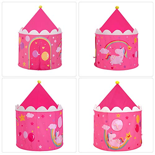 SONGMICS Tienda para Niños, Carpa Infantil, Castillo de la Princesa, Pop Up, Regalo para Niños, para Interior y Exterior, Bolsa de Transporte, Rosa y Amarillo , Navidad, LPT04PY