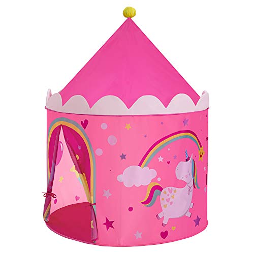 SONGMICS Tienda para Niños, Carpa Infantil, Castillo de la Princesa, Pop Up, Regalo para Niños, para Interior y Exterior, Bolsa de Transporte, Rosa y Amarillo , Navidad, LPT04PY