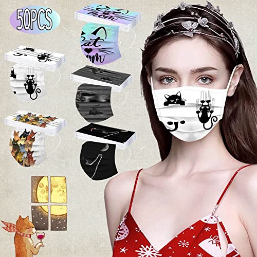 Sonnena 50PC Adultos Mujer Desechable,3 Capa Hombre PatróN De Dibujos Animados De Calabaza Halloween Ajustable para las Orejas,Oficina,Deportes al aire libre