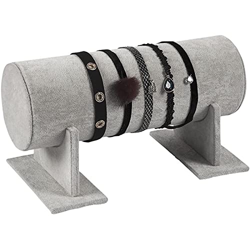 Soporte de exhibición de joyería – Terciopelo T-Bar diadema organizador para cadenas, pulseras, collares escaparate almacenamiento – gris, 12.2 x 6.5 x 6.7 pulgadas