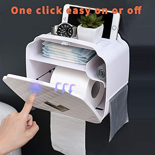 Soporte De Papel Higiénico,Soporte De Papel Higiénico Adhesivo Para Baño,Material ABS, Soporte De Papel Higiénico Montado En La Pared Con Soporte De Almacenamiento Para Teléfono Móvil (Blanco)