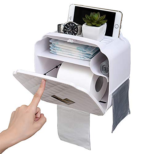 Soporte De Papel Higiénico,Soporte De Papel Higiénico Adhesivo Para Baño,Material ABS, Soporte De Papel Higiénico Montado En La Pared Con Soporte De Almacenamiento Para Teléfono Móvil (Blanco)