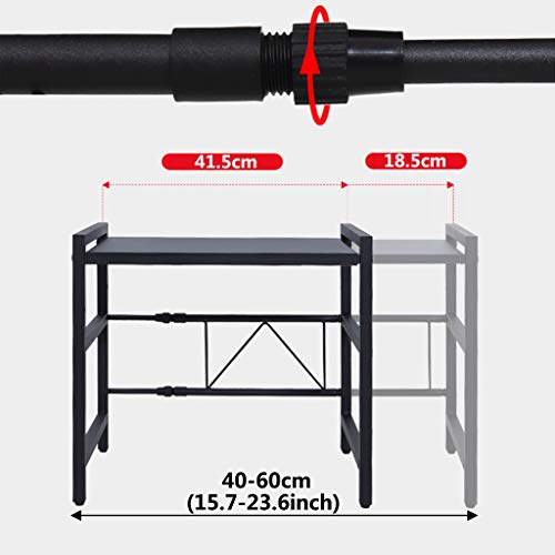 Soporte para Microondas 2 Niveles, Rejilla Microondas Horno Universal, Soporte Microondas Encimera, Estante Organizador Cocina, Carga 50kg / 110lbs, con 3 Ganchos, 10cm de Altura Ajustable, Negro