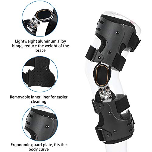 Soporte para rodillera, bisagra para descargar osteoartritis ROM ajustable rodillera estabilizadora, férula para articulación de la rodilla ajustable Artritis en varo valgo Rodillera ortopédica(Left)