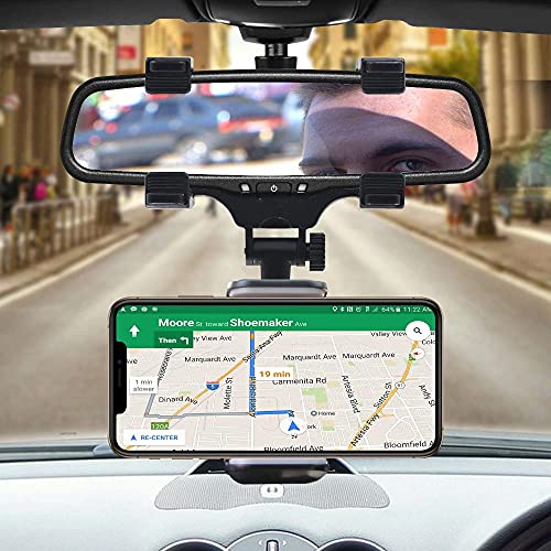 Soporte para teléfono móvil de Coche con Montaje de Espejo retrovisor, Soporte Universal para teléfono para Coches. Útil para GPS. Rotación 360º