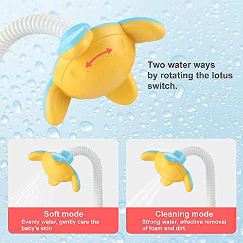 Sotodik Bañera infantil con juguetes eléctricos para ducha de pato, cabezal de lluvia, rociador ajustable con ventosas, 4 piezas, juguete para bañera y red de pesca, juguete de agua para niños y niñas