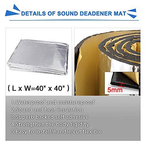 sourcing map Aislante Térmico Insonorizante Estera Laminada de Aluminio Intensivo Adhesivo Espuma 5mm de Espesor Insonorización Coche 40"X40"