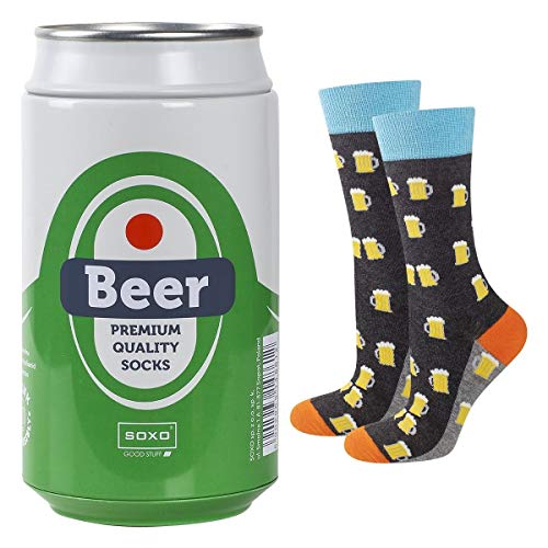 soxo Calcetines Altos Divertidos de Cerveza en Lata para Hombre 40-45EU, Lager