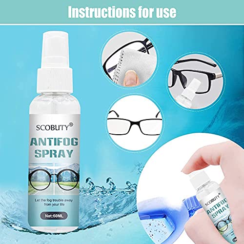 Spray Antivaho,Spray Antivaho Para Gafas,Limpiador Natural Antiempañante Gafas,Aplicar para spray Limpiador de Lentes Premium Para Anteojos,Cámaras y Otros Lentes,3 Paños Antivaho,60ml-