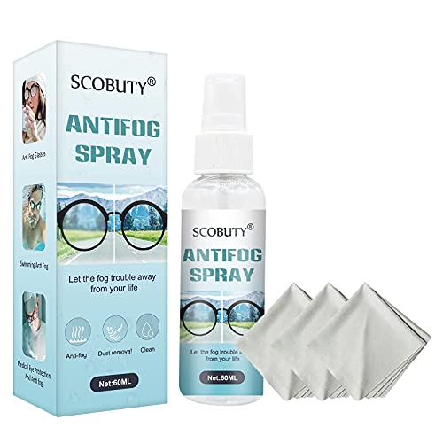 Spray Antivaho,Spray Antivaho Para Gafas,Limpiador Natural Antiempañante Gafas,Aplicar para spray Limpiador de Lentes Premium Para Anteojos,Cámaras y Otros Lentes,3 Paños Antivaho,60ml-