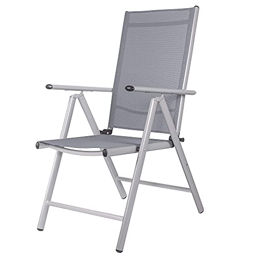 SPRINGOS Silla plegable de jardín de aluminio para balcón, patio, con reposabrazos, textileno (gris)