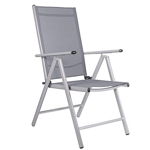 SPRINGOS Silla plegable de jardín de aluminio para balcón, patio, con reposabrazos, textileno (gris)