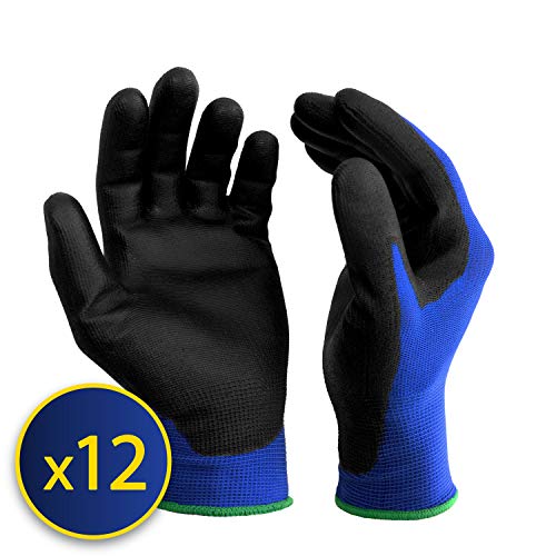 S&R Guantes de Trabajo en fibra de Nylon con recubrimiento de PU - 12 pares. Talla XL/10