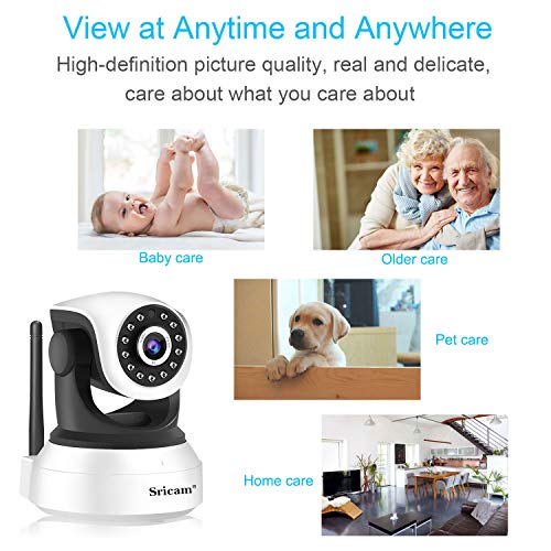 Sricam SP017 Cámara de Vigilancia WiFi, IP 1080P Bebe Interior HD, Videocamara con Visión Nocturna, Audio Bidireccional, Detección de Movimiento, Compatible con iOS Android Windows PC, Blanco