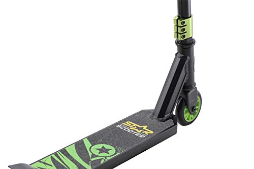 STAR SCOOTER Patinete Patineta Scooter Freestyle Stuntscooter para niños y niñas a Partir de 7 años y Adultos | 100 mm Edición Entrada | Negro Verde