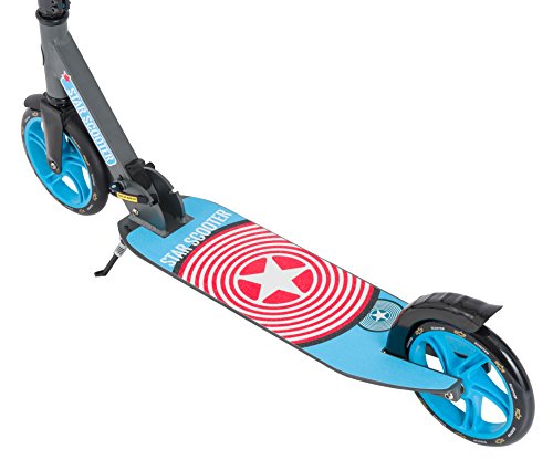 STAR SCOOTER Patinete Patineta Scooter Plegable XXL para niños y niñas a Partir de 6-7 años y Adultos para Ciudad | 205 mm Edición mas Ancha, con más Espacio para los pies | Gris & Azul