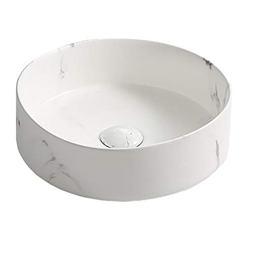 STARBATH PLUS - Lavabo sobre encimera redondo – Color Calacatta – Cerámica extrafina – Elegante y resistente – Medidas 35 x 35 x 12 cm – SFCIL-CT