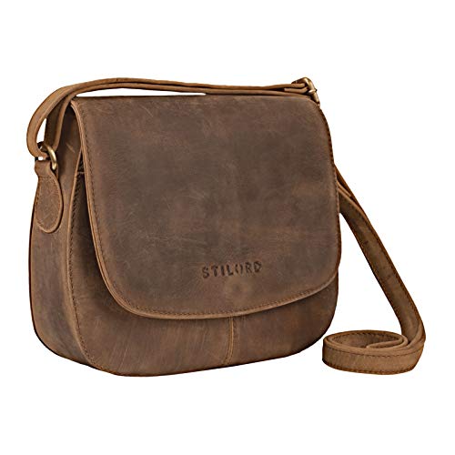 STILORD 'Savannah' Bolso Bandolera Mujer Pequeño para Damas Bolse Cuero de Hombro para Salir Fiesta Diario Viaje Estilo Vintage de Piel Auténtica, Color:marrón - Medio